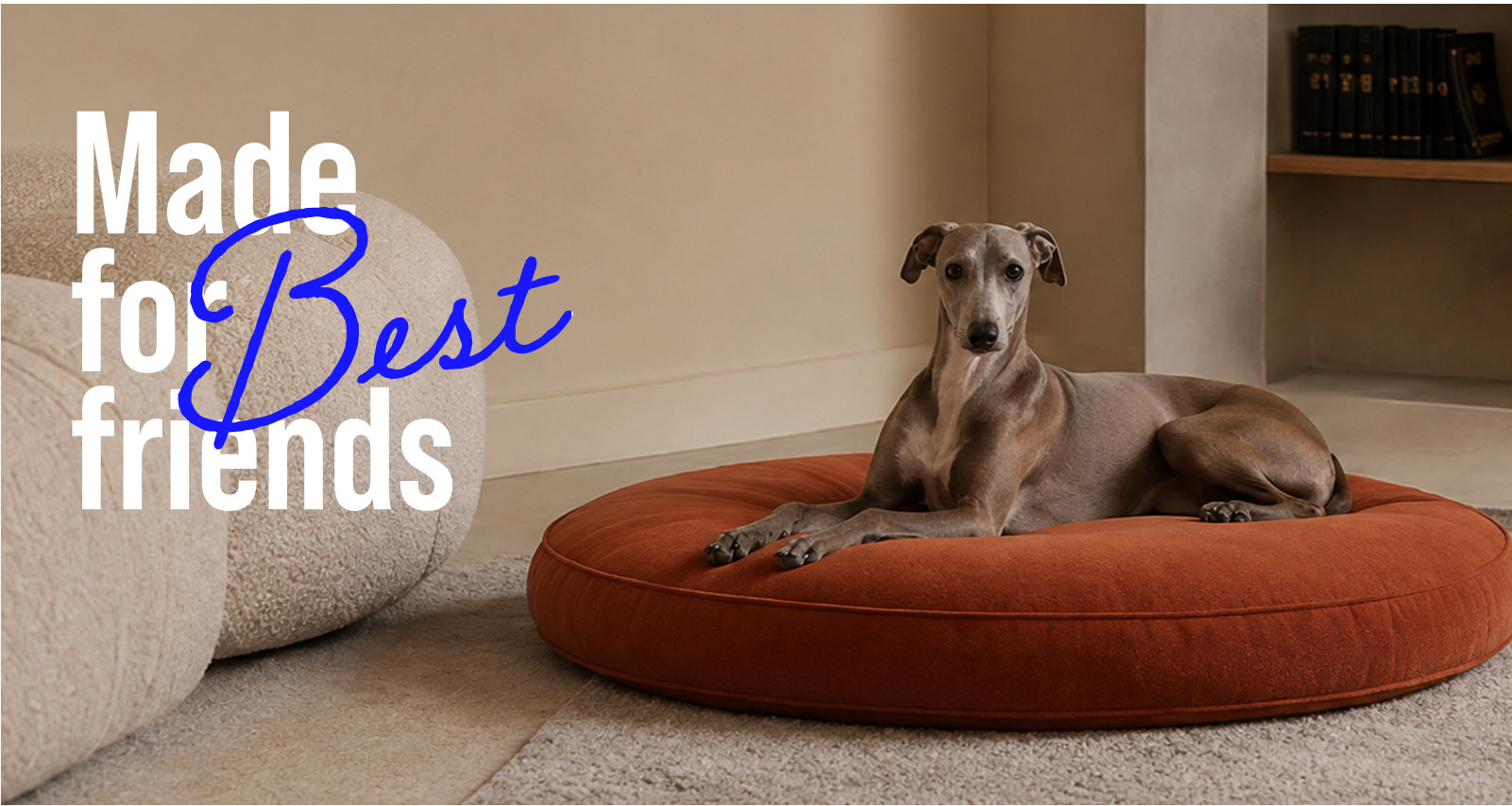 Made for best friends: a dog on a rust-coloured bed at home